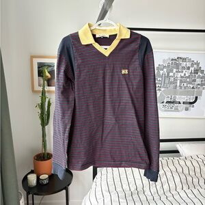 Wales Bonner Navy and Yellow Striped Long Sleeve Shirt